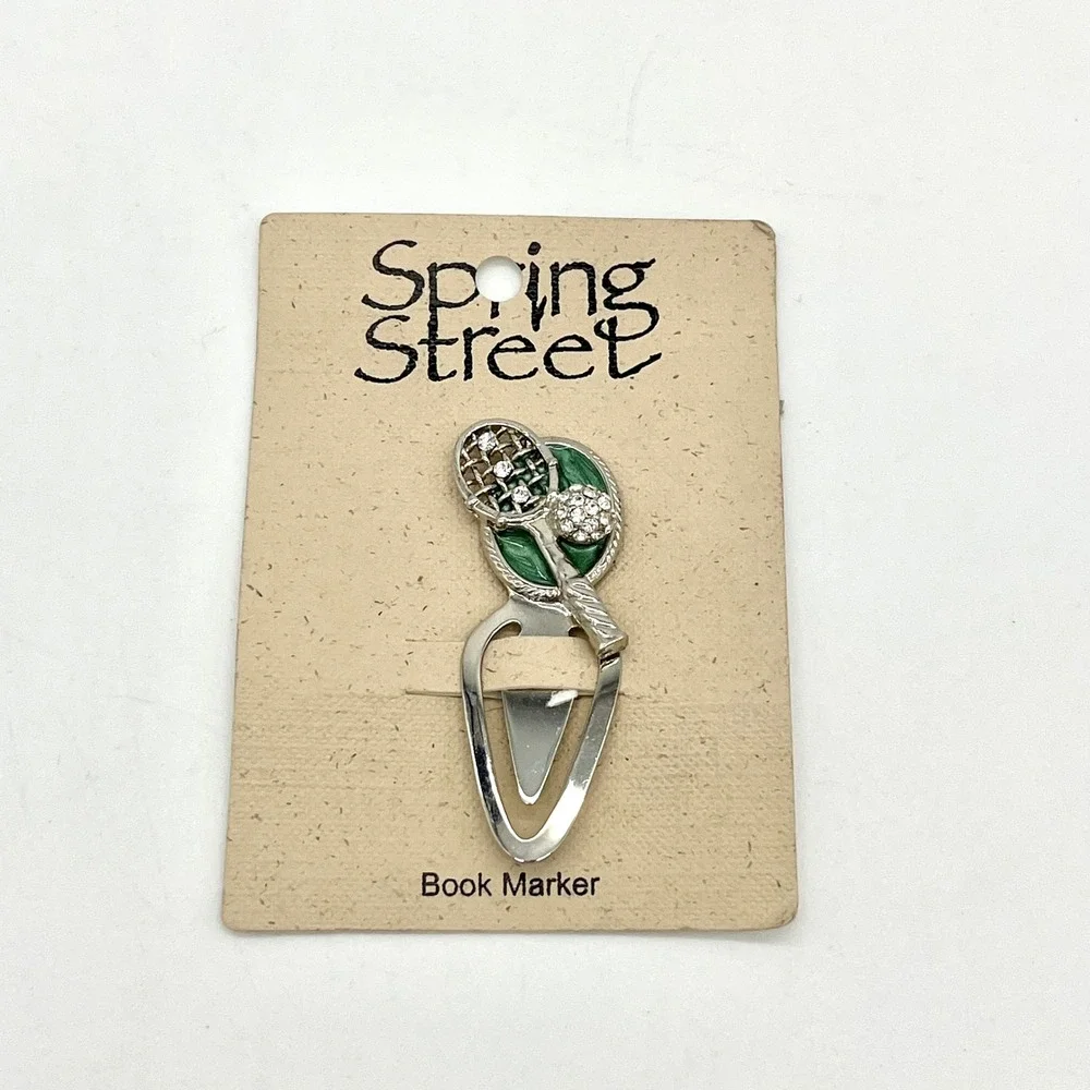 Spring Street Tennis Racket Book‎ Marker Silver Tone Novelty Gift
